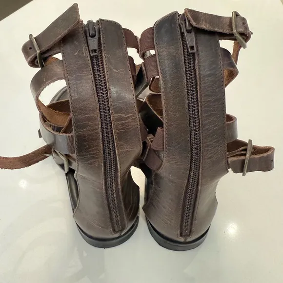 Free People 100% Leather Vanadia Gladiator Sandals, Distressed Brown, Size 8