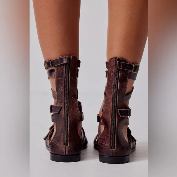 Free People 100% Leather Vanadia Gladiator Sandals, Distressed Brown, Size 8