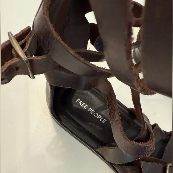 Free People 100% Leather Vanadia Gladiator Sandals, Distressed Brown, Size 8