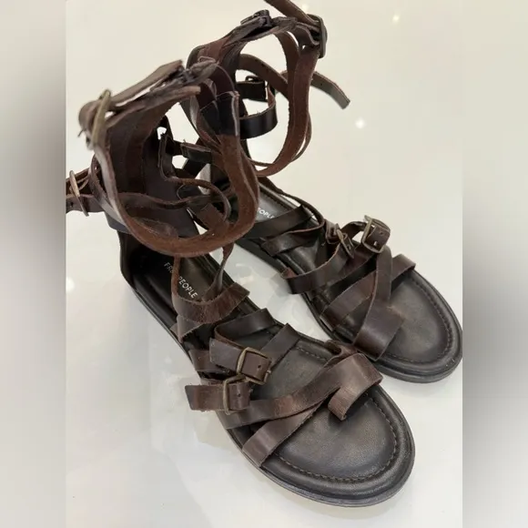 Free People 100% Leather Vanadia Gladiator Sandals, Distressed Brown, Size 8