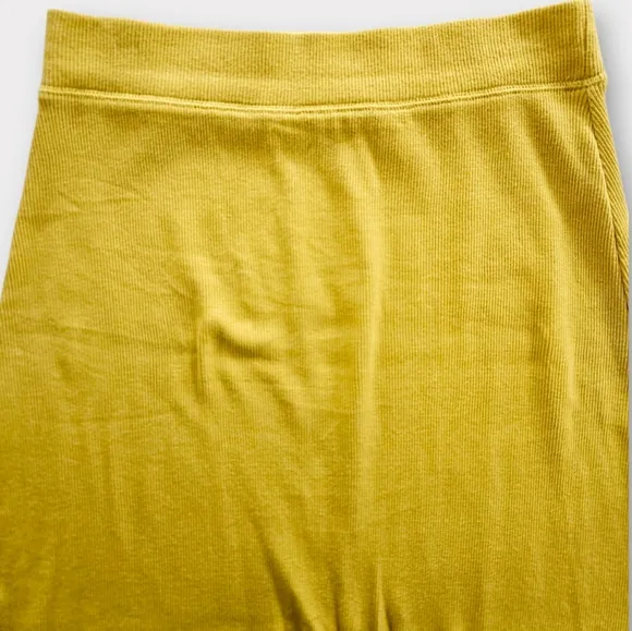 Free People Beach Ribbed Stretchy Back Slit High Waist Midi Skirt in Yellow M