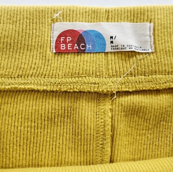 Free People Beach Ribbed Stretchy Back Slit High Waist Midi Skirt in Yellow M