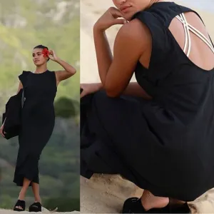 Free People Beach Simone Midi Dress Black Medium NWT