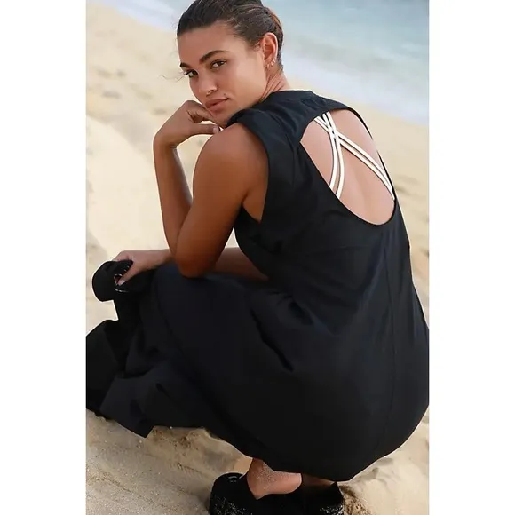 Free People Beach Simone Midi Dress Black Medium NWT