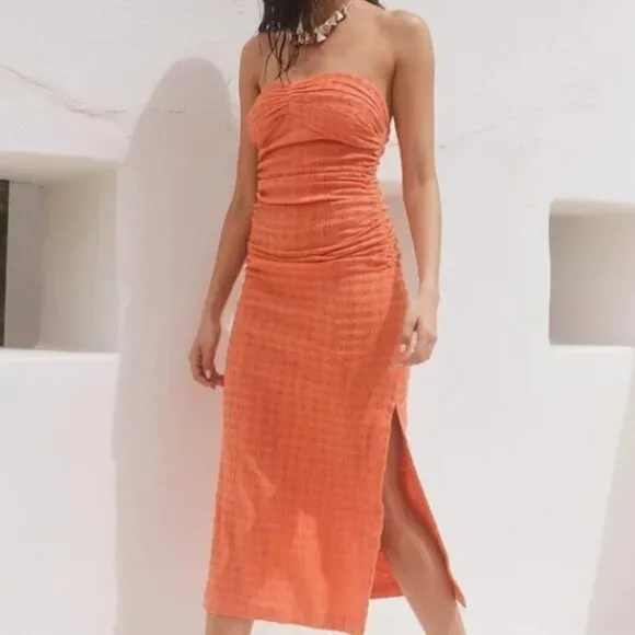 Free People Brandie Tube Top Midi Dress in Flamingo Orange Size XS