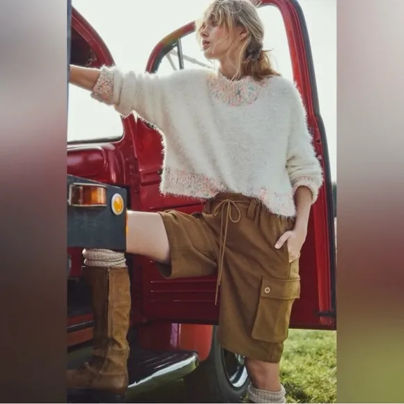Free People Charli Wool Longline Cargo Shorts. Size Large. NWOT