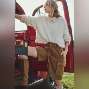 Free People Charli Wool Longline Cargo Shorts. Size Large. NWOT