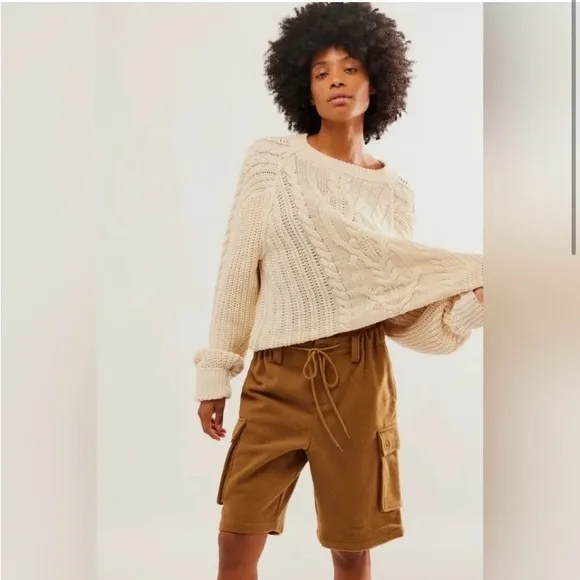 Free People Charli Wool Longline Cargo Shorts. Size Large. NWOT
