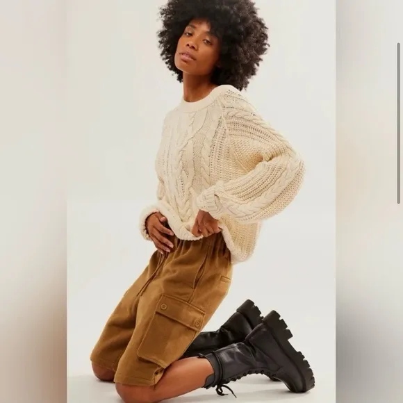 Free People Charli Wool Longline Cargo Shorts. Size Large. NWOT