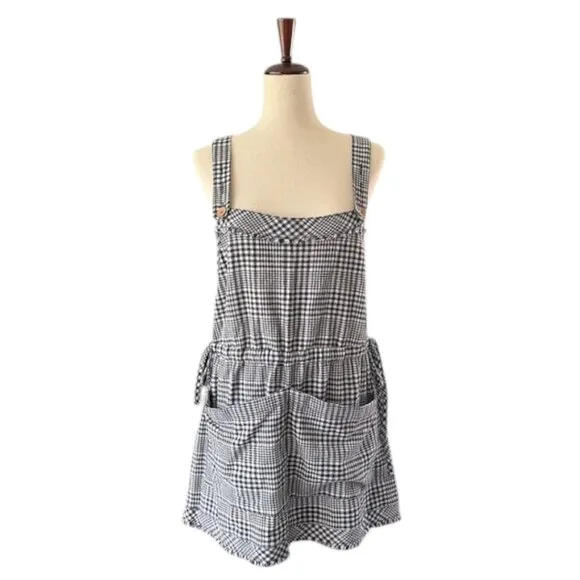Free People Chrissie Mini Skirtall Dress in Black/White Gingham Medium NWOT