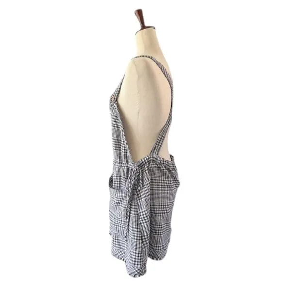 Free People Chrissie Mini Skirtall Dress in Black/White Gingham Medium NWOT