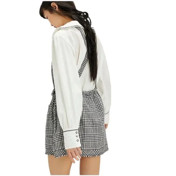 Free People Chrissie Mini Skirtall Dress in Black/White Gingham Medium NWOT