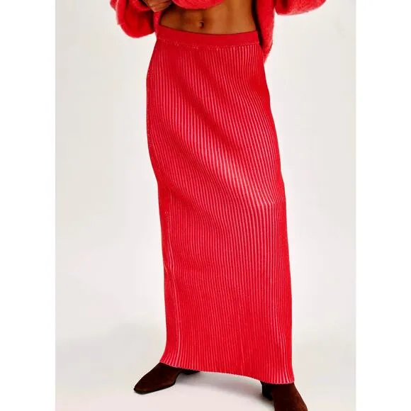 Free People Clara Hi Rise Knit Slit Back Maxi Skirt Brown Combo size S