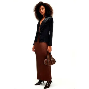 Free People Clara Hi Rise Knit Slit Back Maxi Skirt Brown Combo size S