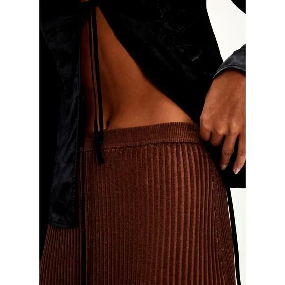 Free People Clara Hi Rise Knit Slit Back Maxi Skirt Brown Combo size S