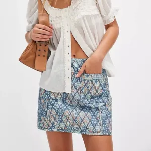 Free People Darla Quilted Mini High Waist Slim Fit Skirt Size 6