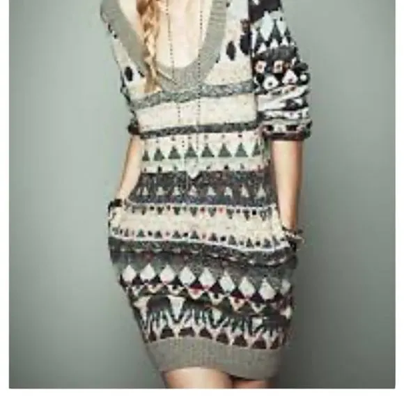 FREE PEOPLE Eagle Thunderbird Southwestern WoolBlend FairIsle Sweater Dress XS S