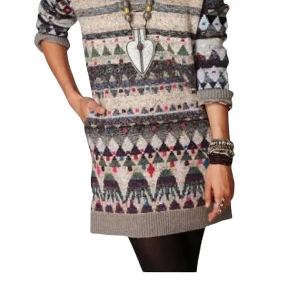 FREE PEOPLE Eagle Thunderbird Southwestern WoolBlend FairIsle Sweater Dress XS S