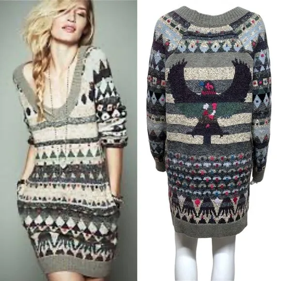 FREE PEOPLE Eagle Thunderbird Southwestern WoolBlend FairIsle Sweater Dress XS S