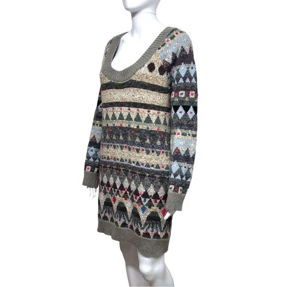 FREE PEOPLE Eagle Thunderbird Southwestern WoolBlend FairIsle Sweater Dress XS S