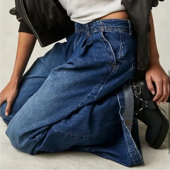 Free People Equinox Wide Leg Denim Trousers Size 29