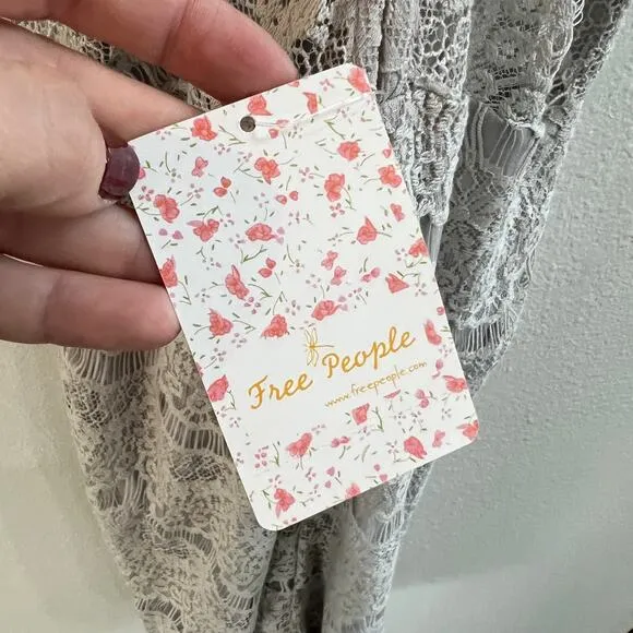 Free People Intimately Gray She's Got It Gray Mini Lace Slip Dress size XS