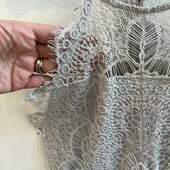 Free People Intimately Gray She's Got It Gray Mini Lace Slip Dress size XS