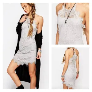 Free People Intimately Gray She's Got It Gray Mini Lace Slip Dress size XS