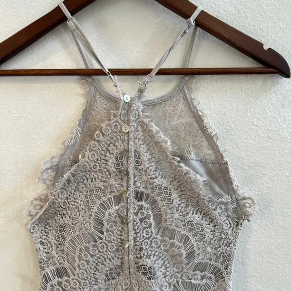 Free People Intimately Gray She's Got It Gray Mini Lace Slip Dress size XS
