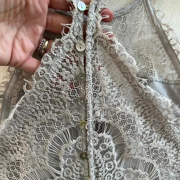 Free People Intimately Gray She's Got It Gray Mini Lace Slip Dress size XS