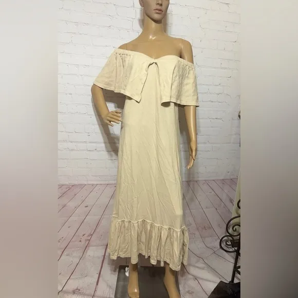 FREE PEOPLE “Lynne Midi” 100% cotton off shoulder women’s  dress Small NWT