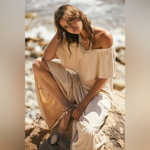 FREE PEOPLE “Lynne Midi” 100% cotton off shoulder women’s  dress Small NWT