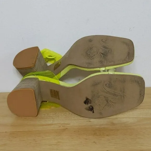 Free People Neon Yellow Transparent Sandals Heels Shoes Square Toe