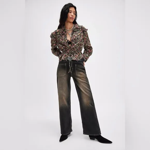 Free People Palmer Cuffed Jeans in Chalkboard