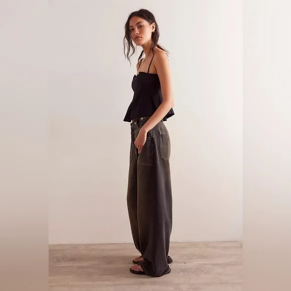 Free People Palmer Cuffed Jeans in Chalkboard