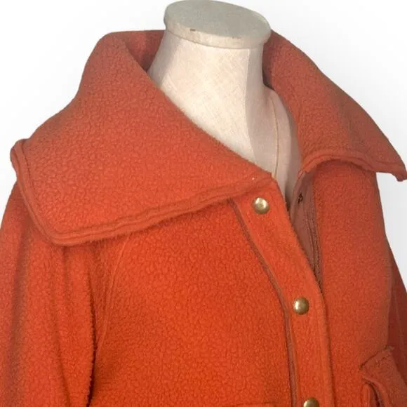 FREE PEOPLE Shasta Cardi Bomber Jacket Snap Closure Sherpa Orange Large Sporty
