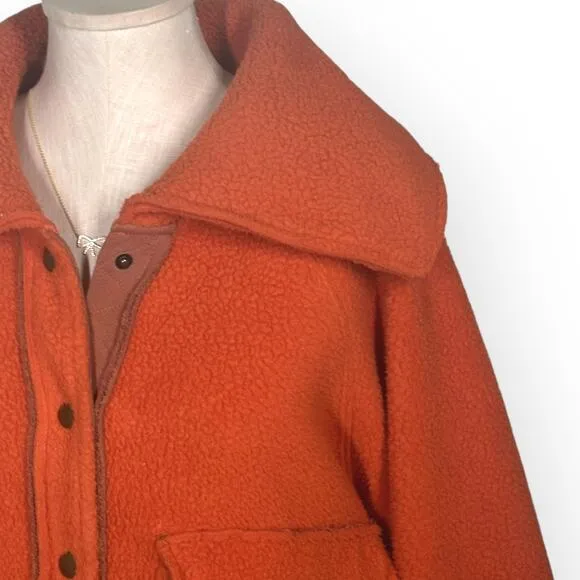 FREE PEOPLE Shasta Cardi Bomber Jacket Snap Closure Sherpa Orange Large Sporty