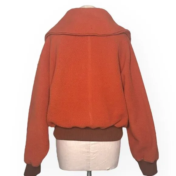 FREE PEOPLE Shasta Cardi Bomber Jacket Snap Closure Sherpa Orange Large Sporty