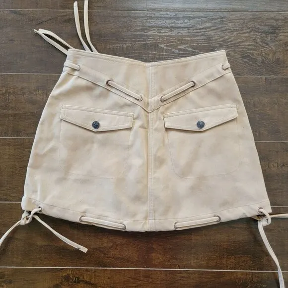 Free People Sierra Mini Skirt Womens 2 Beige Suede Country Western Boho Festival