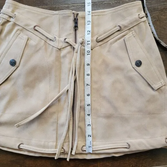 Free People Sierra Mini Skirt Womens 2 Beige Suede Country Western Boho Festival