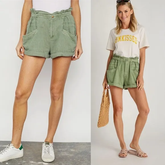🌻🆕FREE PEOPLE Topanga Cuff Shorts-Oil Green color