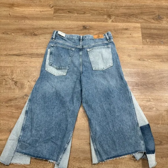 Free People We The Free People Ripple Patchwork Wide Leg Kick Flare Cropped Jean