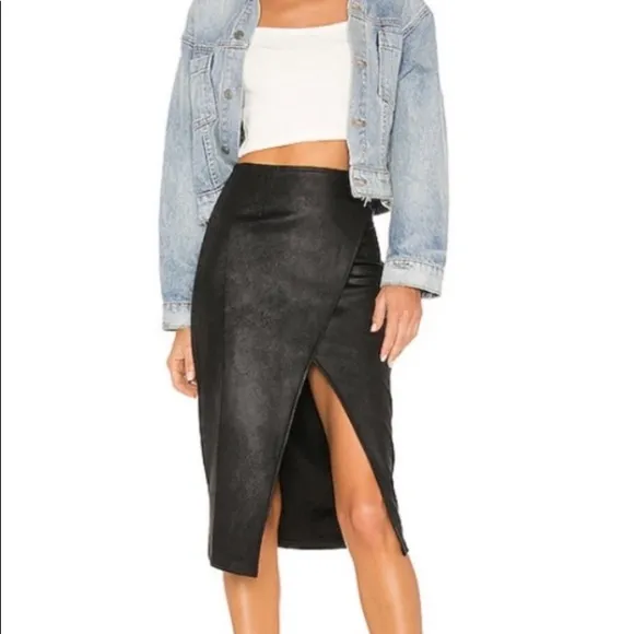 FREE PEOPLE WHITNEY BLACK FAUX SUEDE PENCIL SKIRT VEGAN SZ XS slip skirt