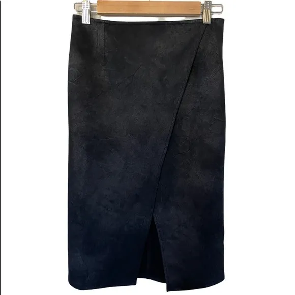 FREE PEOPLE WHITNEY BLACK FAUX SUEDE PENCIL SKIRT VEGAN SZ XS slip skirt