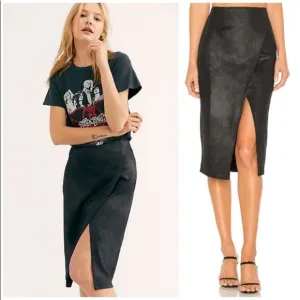 FREE PEOPLE WHITNEY BLACK FAUX SUEDE PENCIL SKIRT VEGAN SZ XS slip skirt