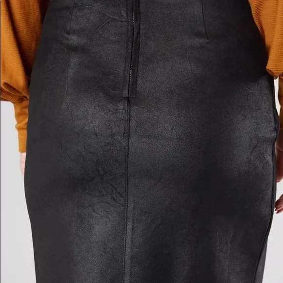 FREE PEOPLE WHITNEY BLACK FAUX SUEDE PENCIL SKIRT VEGAN SZ XS slip skirt