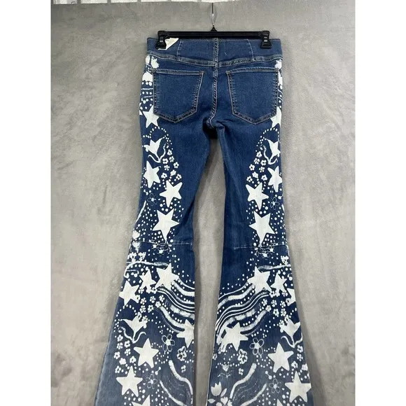 Free People x Anna Sui Penny Pull-On Printed Flare Jeans Size 24