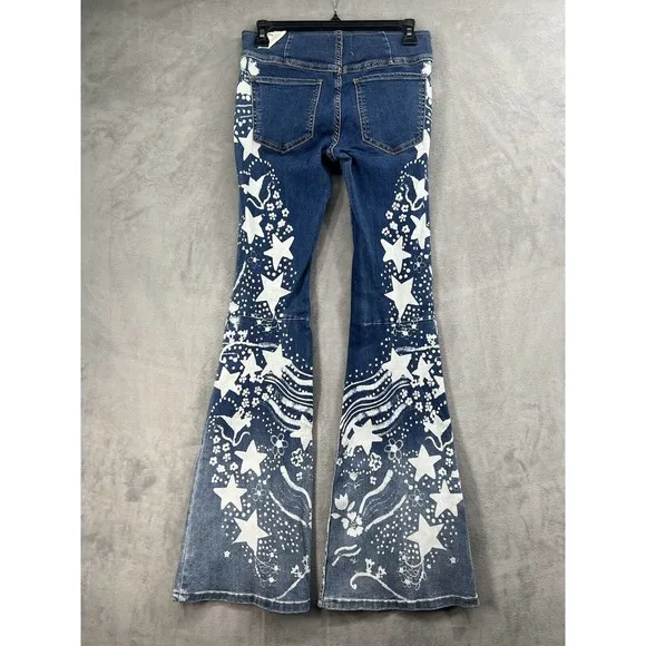 Free People x Anna Sui Penny Pull-On Printed Flare Jeans Size 24
