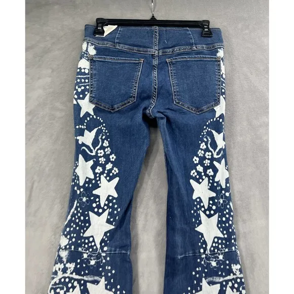 Free People x Anna Sui Penny Pull-On Printed Flare Jeans Size 24