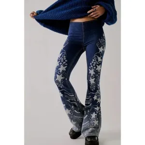 Free People x Anna Sui Penny Pull-On Printed Flare Jeans Size 24